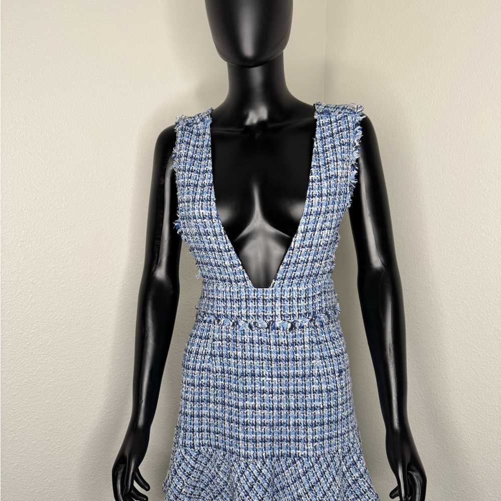 Zara Blue and White Backless Tweed Dress